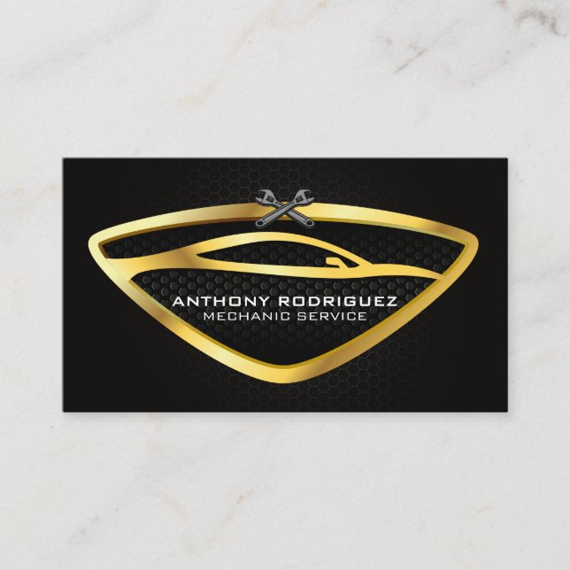Gold-Auto-Wrench-Logo | Kohlenstofffaser Visitenkarte (Vorderseite)