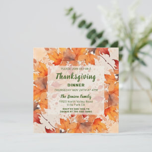 Gold Automne quitte Thanksgiving Diner Invitation
