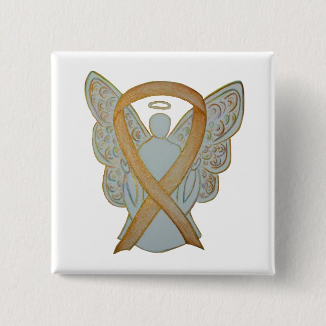 Gold Awareness Ribbon Angel Custom Art Button (Vorderseite)