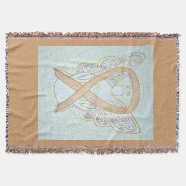 Gold Awareness Ribbon Angel Custom Throw Blanke Decke (Vorderseite)