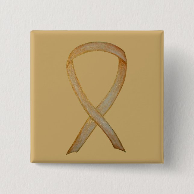 Gold Awareness Ribbon Custom Art Button (Vorderseite)