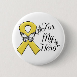 Gold Awareness Ribbon für meinen Helden Button