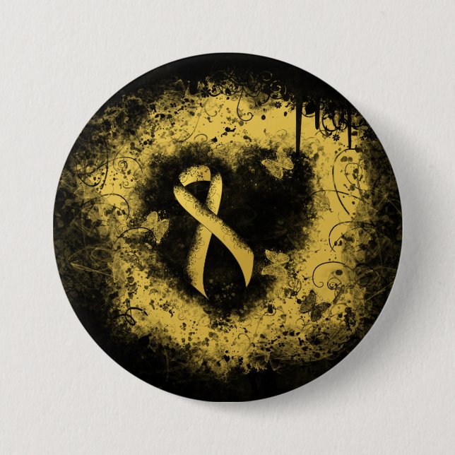 Gold Awareness Ribbon Grunge Herz Button (Vorderseite)