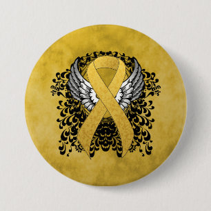 Gold Awareness Ribbon mit Flügeln Button