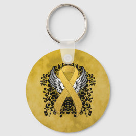 Gold Awareness Ribbon mit Flügeln Schlüsselanhänger