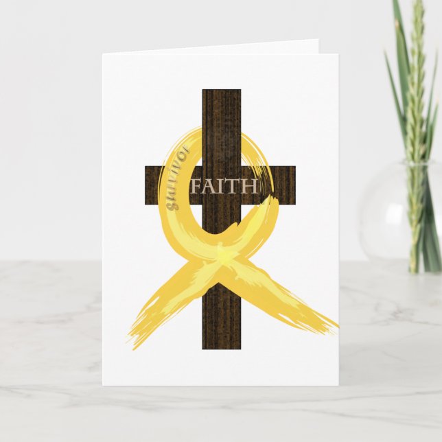 Gold Awareness Ribbon on Cross Karte (Vorderseite)