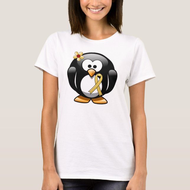Gold Awareness Ribbon Penguin T-Shirt (Vorderseite)