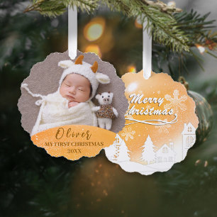Gold Baby 1. Weihnachts Custom Foto Ornament Karte
