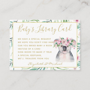 Gold Baby Library Book Request Koala Bear Floral Begleitkarte
