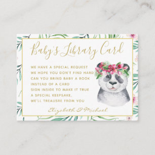 Gold Baby Library Book Request Panda Bear Floral Begleitkarte