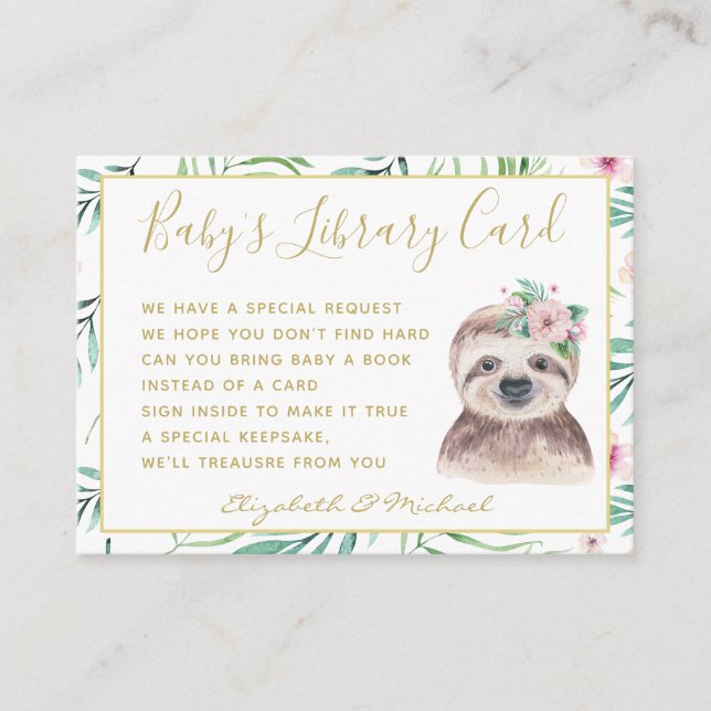 Gold Baby Library Book Request Slots Floral Begleitkarte (Vorderseite)