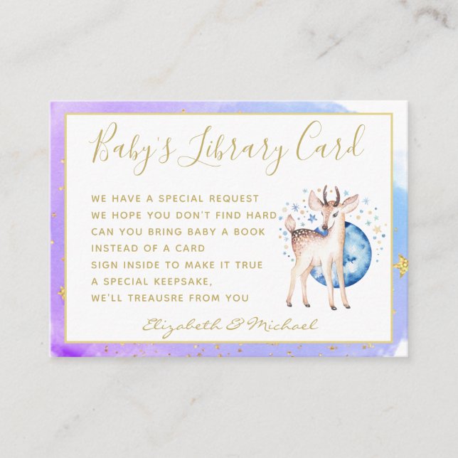 Gold Baby Library Book Request Twinkle Star Deer Begleitkarte (Vorderseite)