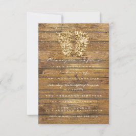 Gold Baby Shower Feet Wood Rustic Girl Boy Einladung