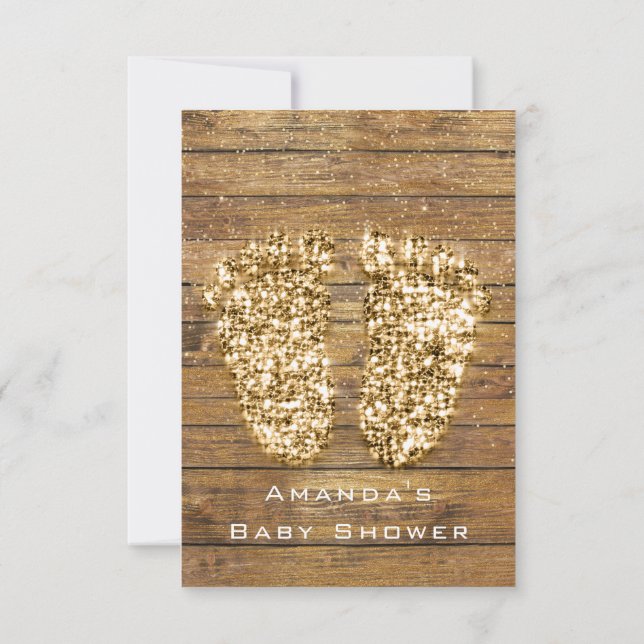 Gold Baby Shower Feet Wood Rustic Girl Boy Einladung (Rückseite)