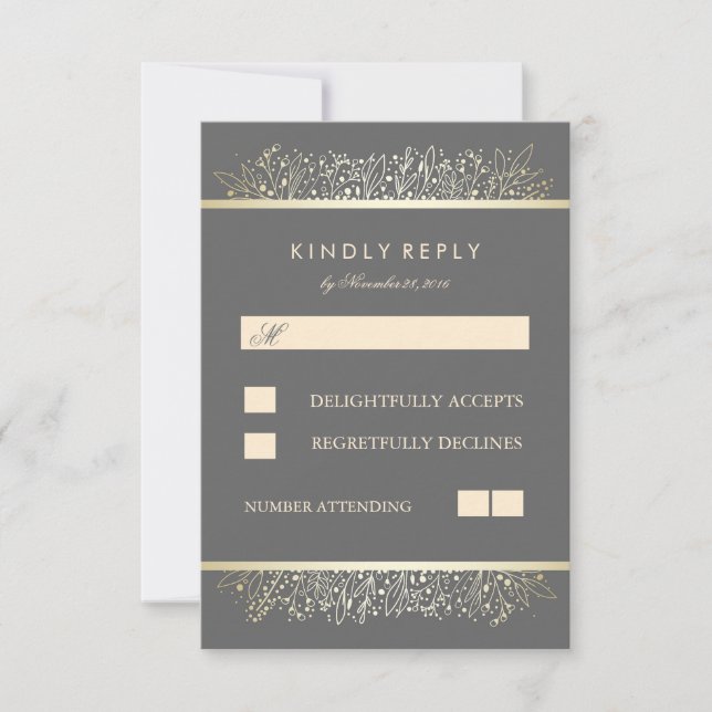Gold Baby's Breath Chic Frame Wedding Cartes RSVP (Devant)