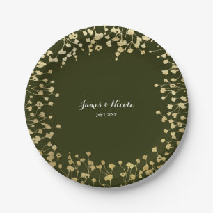 Gold Baby's Breath Floral Rustic Olivgrün Pappteller