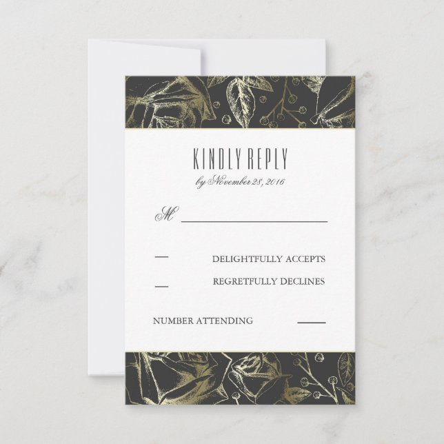 Gold Baby's Breath Roses mariage RSVP Cartes (Devant)