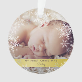 Gold Baby's First Christmas Snowflakes Foto Ornament