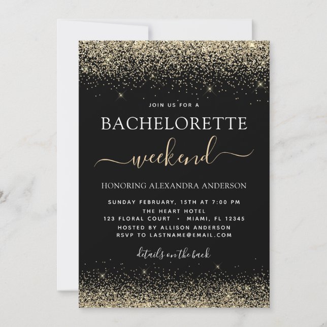 Gold Bachelorette Weekend Modernes Glitzer Party Einladung (Vorderseite)