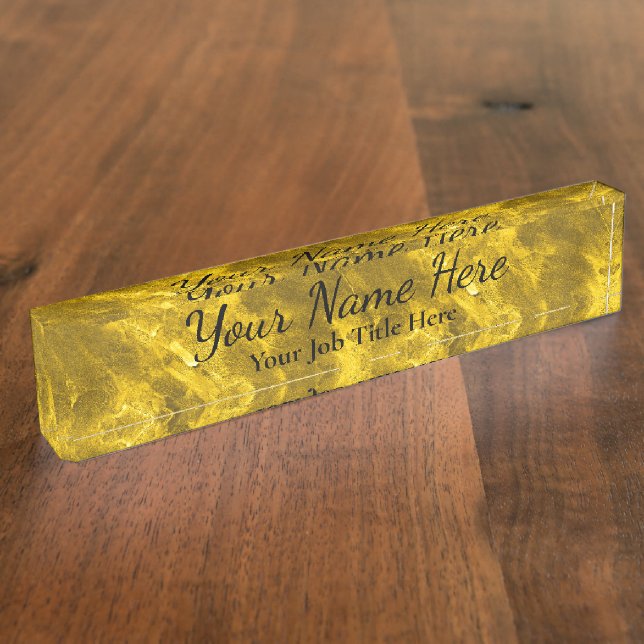Gold Background - Anpassbare Schreibtisch-Namenssc Namensplakette (Seite)