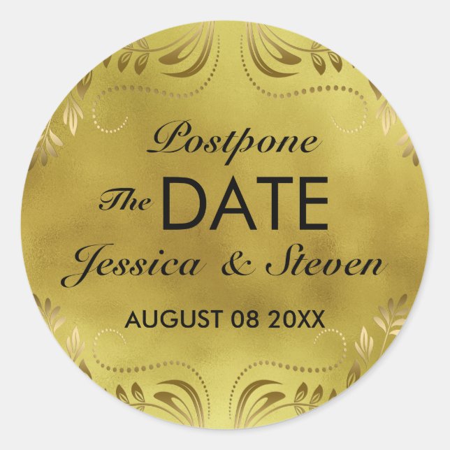 Gold Background Blütenspitze Save the Date Runder Aufkleber (Vorderseite)
