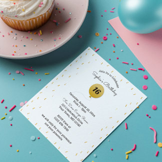 Gold Ballon & Confetti beliebiger Zahl Geburtstag Einladung