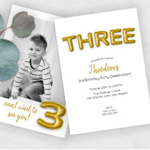 Gold Ballon Dritter Geburtstag Foto Einladung