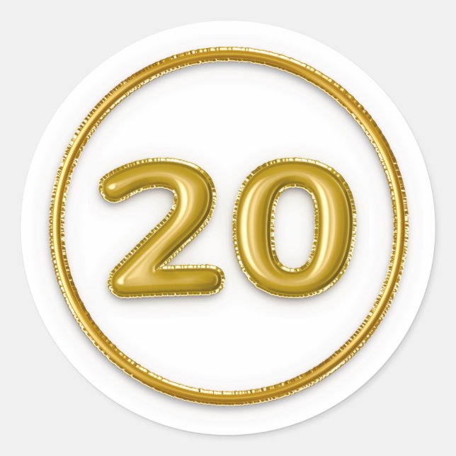 Gold Ballon Nummer 20 Rundaufkleber Runder Aufkleber (Vorderseite)