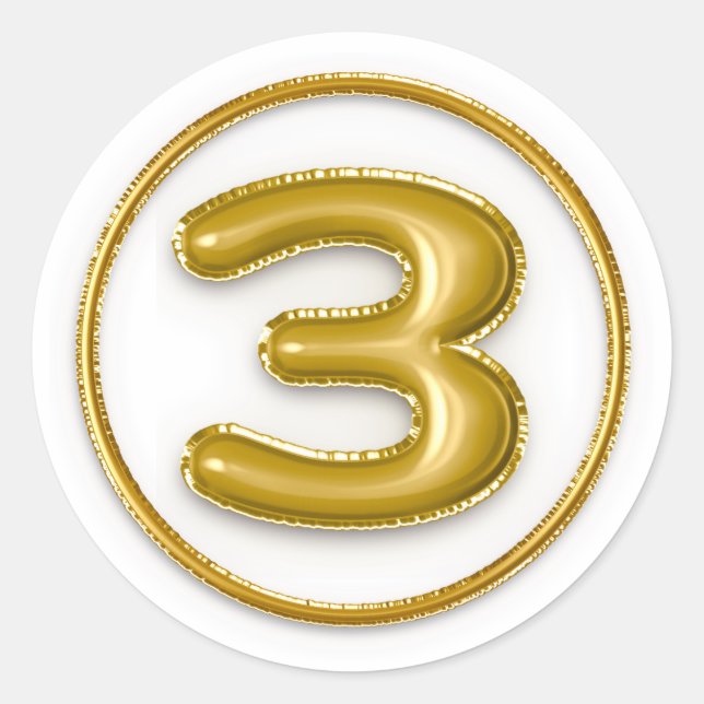 Gold Ballon Nummer 3 Rundaufkleber Runder Aufkleber (Vorderseite)