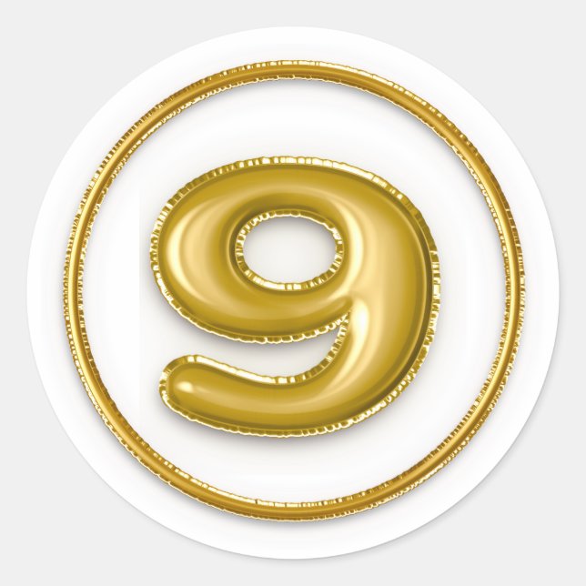 Gold Ballon Nummer 9 Round-Aufkleber Runder Aufkleber (Vorderseite)