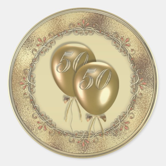 Gold Ballons 50 Jahre Party Siegel Labels Runder Aufkleber (Vorderseite)