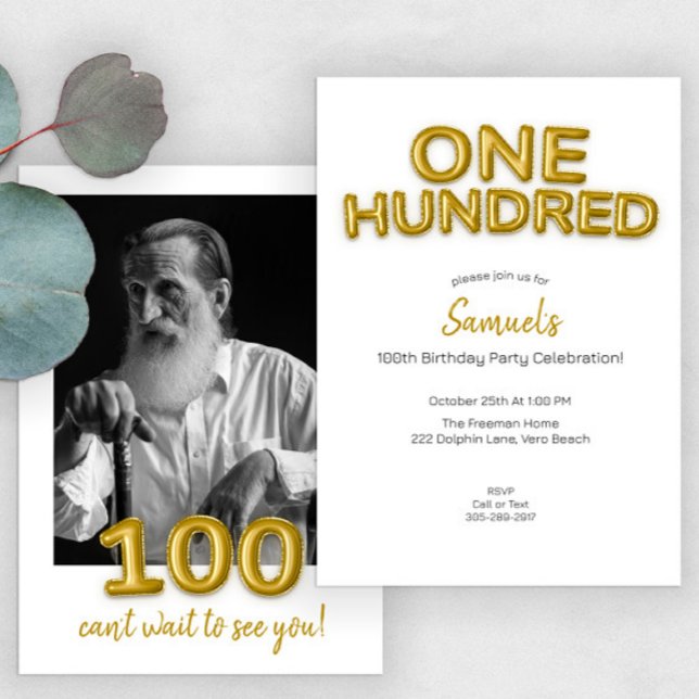 Gold Balloon 100. Geburtstag Foto Einladung (Von Creator hochgeladen)