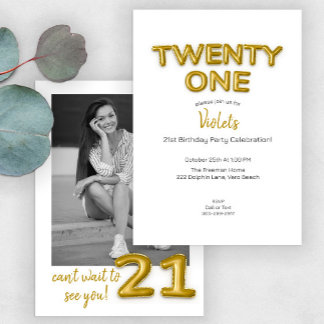 Gold Balloon 21. Geburtstag Foto Einladung