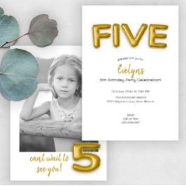 Gold Balloon cinquième anniversaire Invitation pho