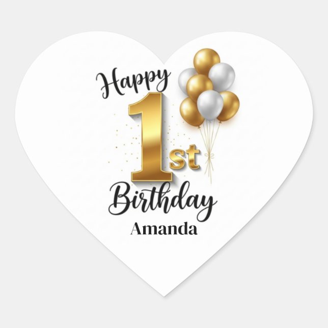 Gold Balloons 1st Birthday Sticker Sheet (Vorderseite)