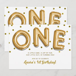 Gold Balloons & Confetti 1. Geburtstag Party Einladung