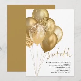 Gold Balloons Glitzer 60. Geburtstagsparty Einladung