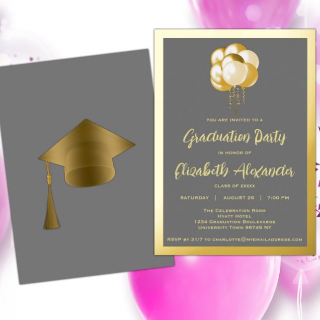 Gold Balloons Graduation Party Folieneinladung (Von Creator hochgeladen)