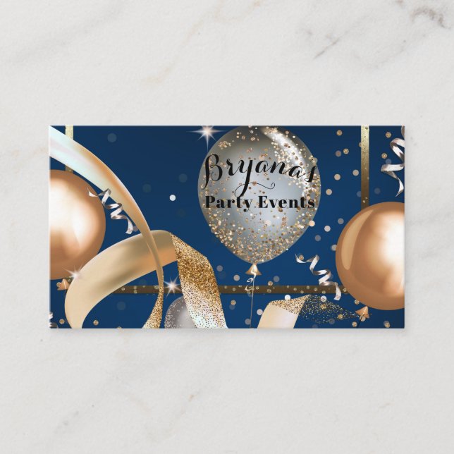 Gold Balloons Navy Blue Party Event Plane Visitenkarte (Vorderseite)