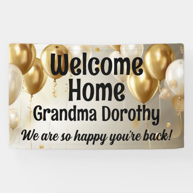 Gold Balloons Personalisiert Welcome Zuhause Sign Banner (Horizontal)