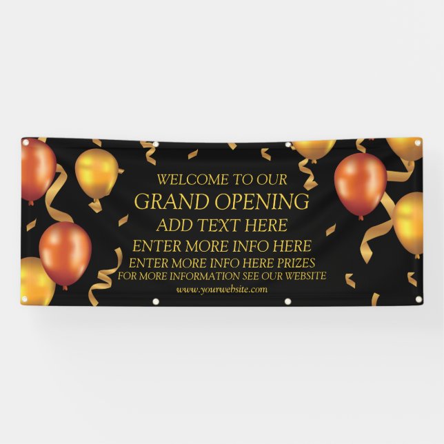 Gold Balloons Ribbons Grand Opening Shop anpassen Banner (Horizontal)