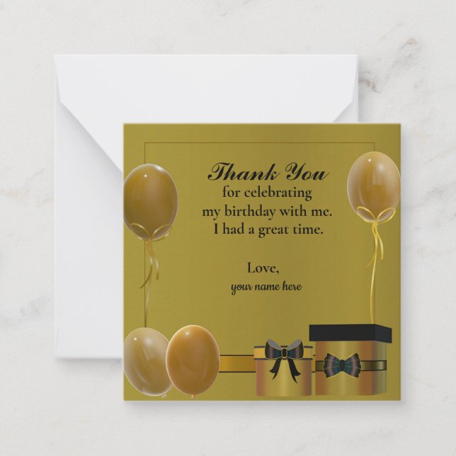 Gold Balloons und Geschenkboxen Vielen Dank Mitteilungskarte (Vorderseite)