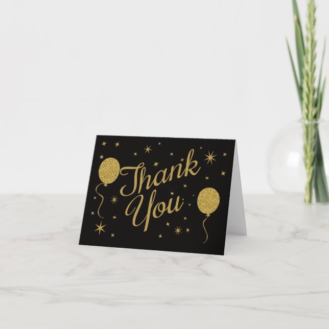 Gold Balloons Vielen Dank Karten Black Gold Stars (Vorderseite)
