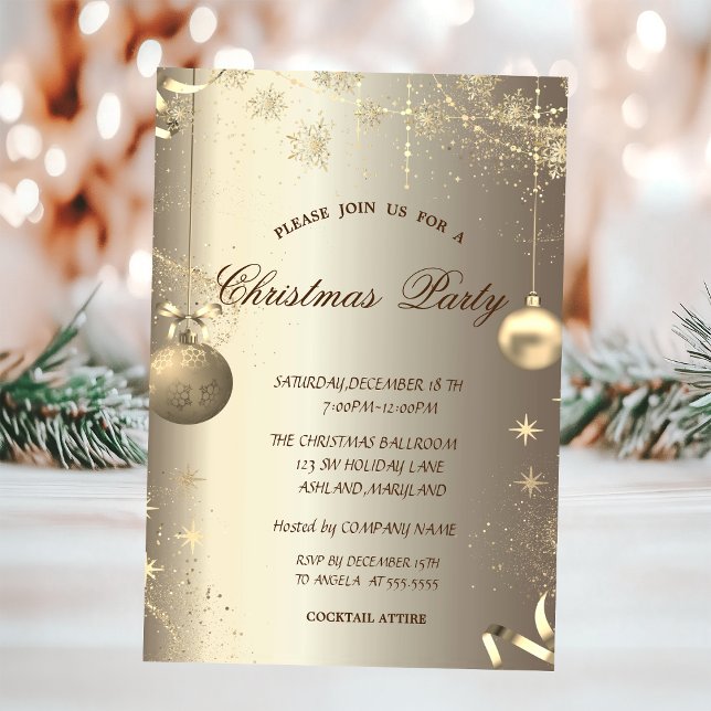 Gold Balls Snowflakes Stars Weihnachten Einladung (Von Creator hochgeladen)