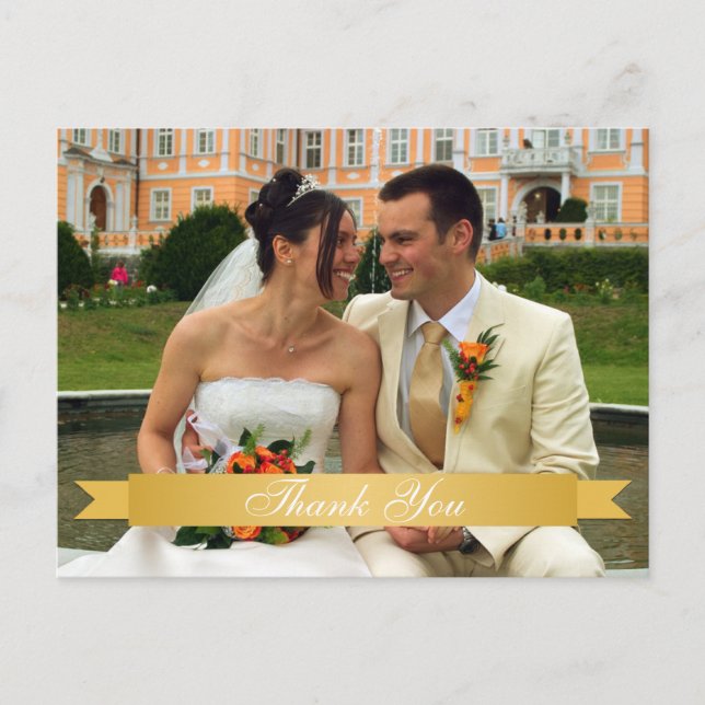 Gold Band Hochzeit Foto Custom Dankeschön Notiz Postkarte (Vorderseite)