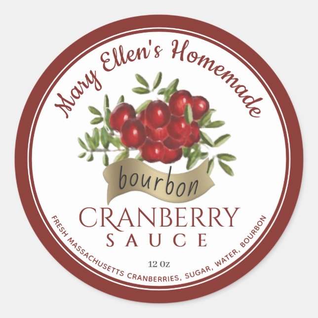 Gold Banner Bourbon und Cranberry Sauce Label Runder Aufkleber (Vorderseite)