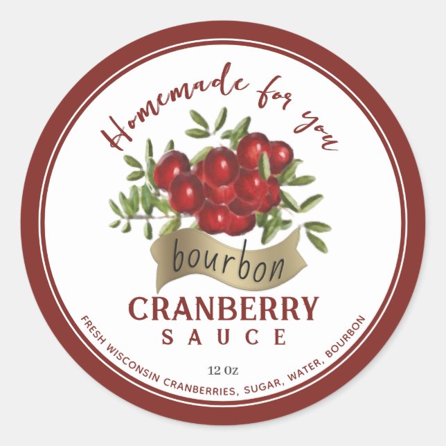 Gold Banner Bourbon und Cranberry Sauce Label Runder Aufkleber (Vorderseite)