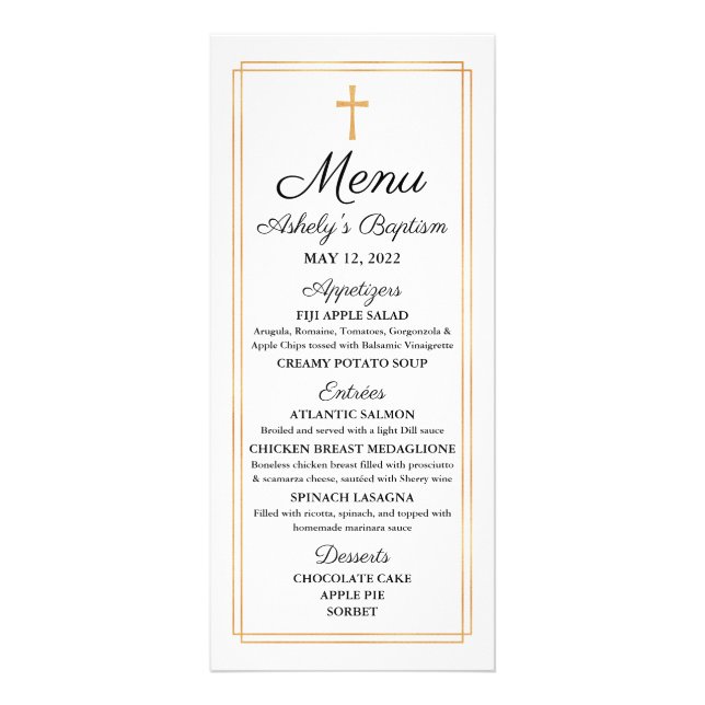 Gold Baptism Religious Menu Card Werbekarte (Vorne)