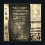 Gold Bar Mitzvah Gebet Shawl Einladung<br><div class="desc">Passen Sie diese goldene Bar Mitzvah-Einladung mit einem Gebet-Schal mit einem Stern von David an.</div>