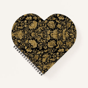 Gold Barock Blumenmuster auf Schwarz Notizbuch